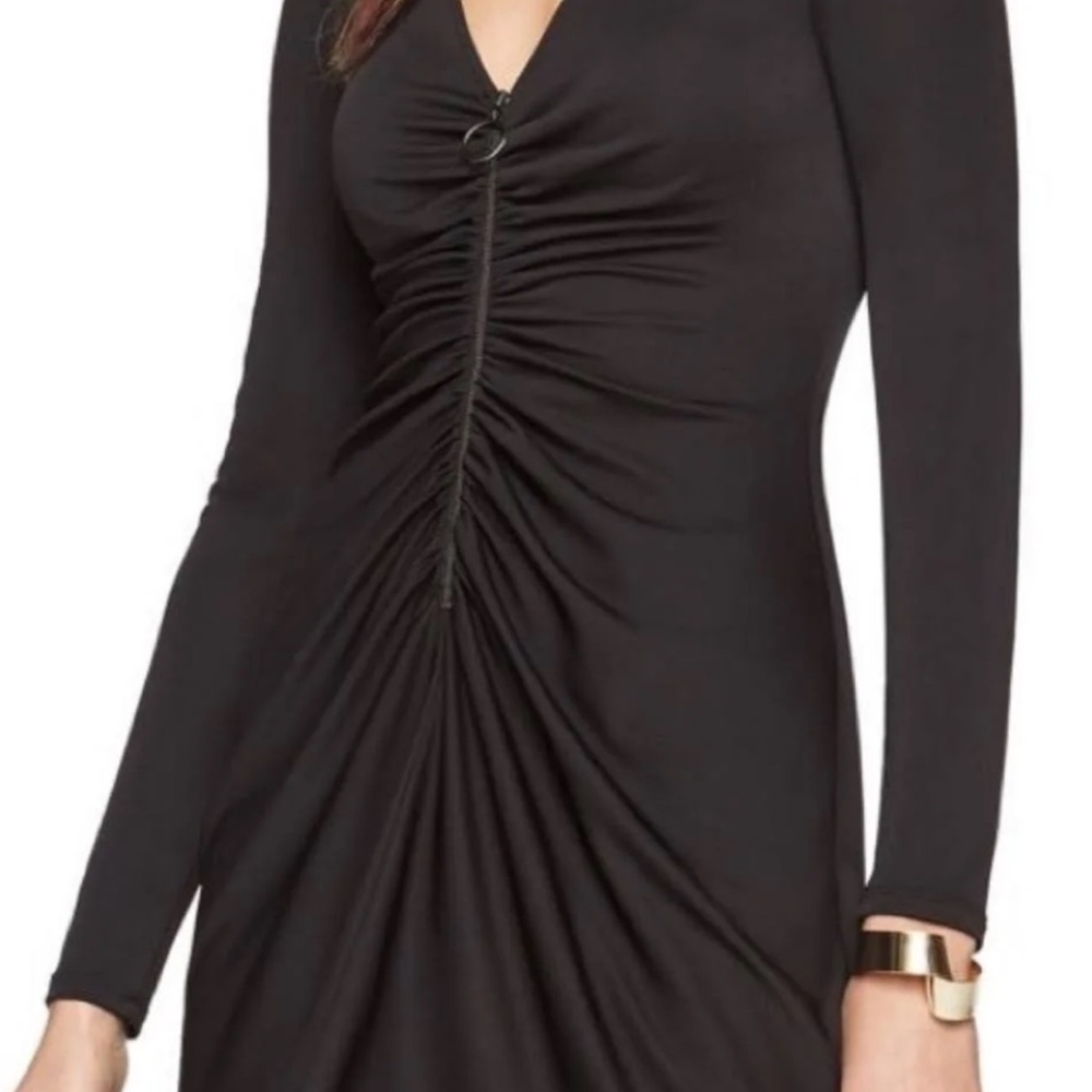 BCBGMaxAzria Black Ruched Long Sleeve Dress - Picture 3 of 8